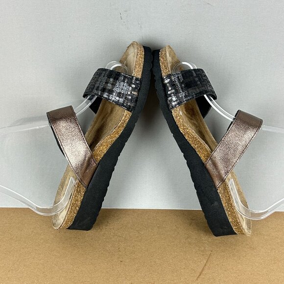 Naot Althea Leather Two Strap Sandals Womens 7 Black Rose Gold Slip On - Picture 6 of 9